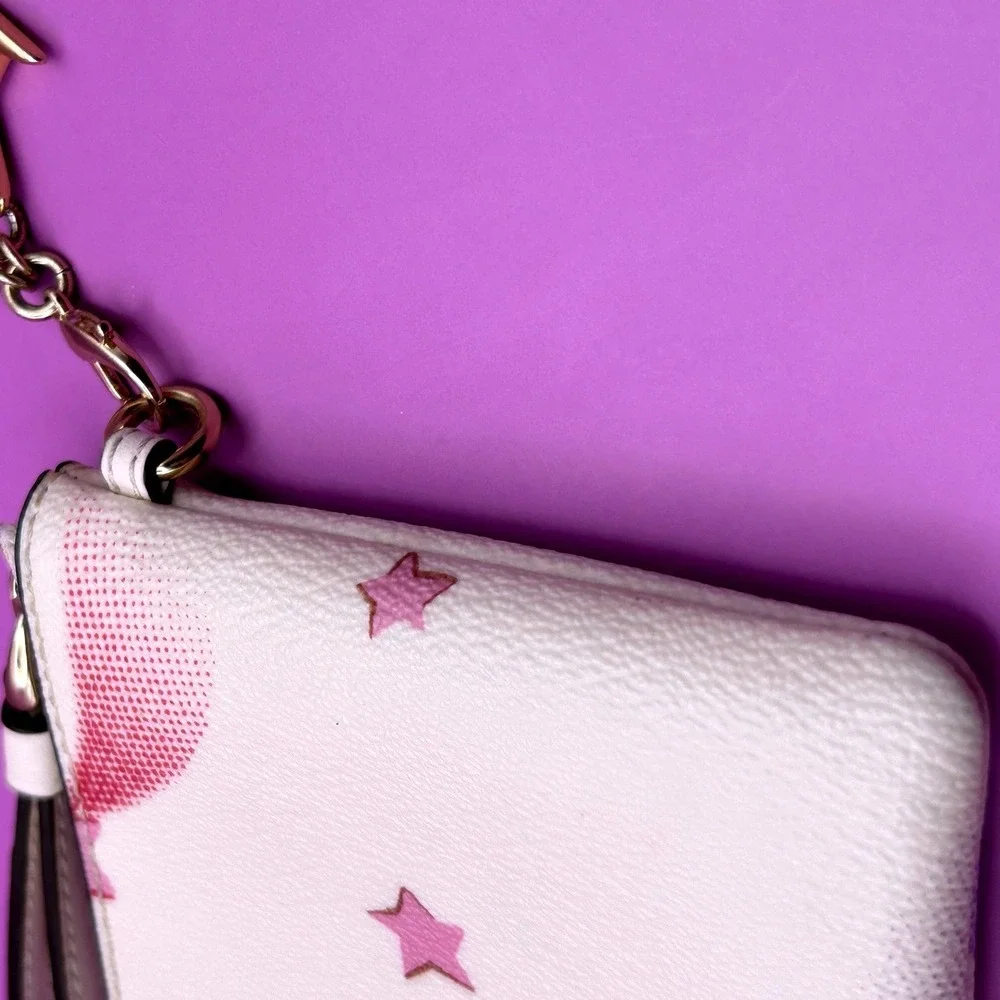 Coach Corner Zip Wristlet White Pink Shooting Star Celestial Martini Charm - Picture 10 of 15